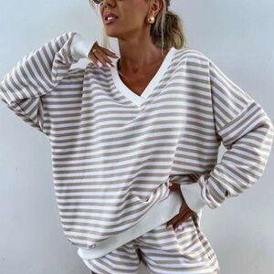 Striped V-Neck Lounge Set